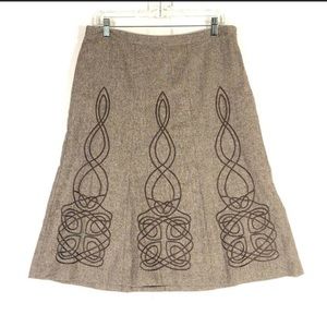 Loft A Line Skirt Ladies 10 Brown Wool Blend Decorative Stitching No Pockets